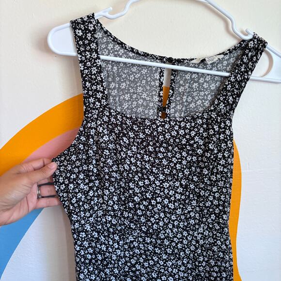 American Eagle Floral Tank Midi Dress Womens Small Black White Slit Sleeveless - Picture 3 of 6